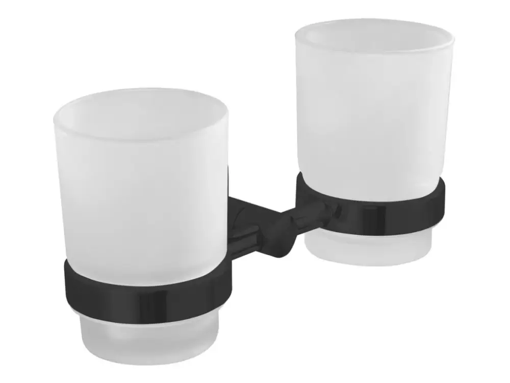 Akce Aqualine Samba dvojitý držák skleniček mléčné sklo černá SB205