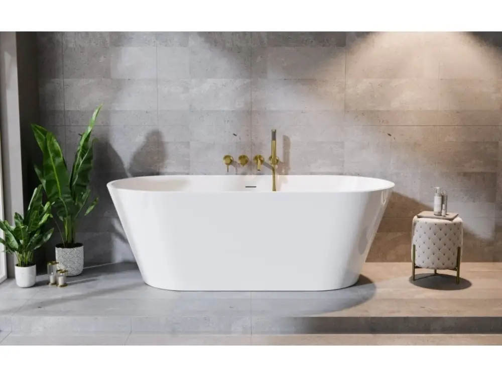 Autentický Besco Deeva vana volně stojící 170 x 80 cm sifon zlatá barva bílá VANDEEVA170Z