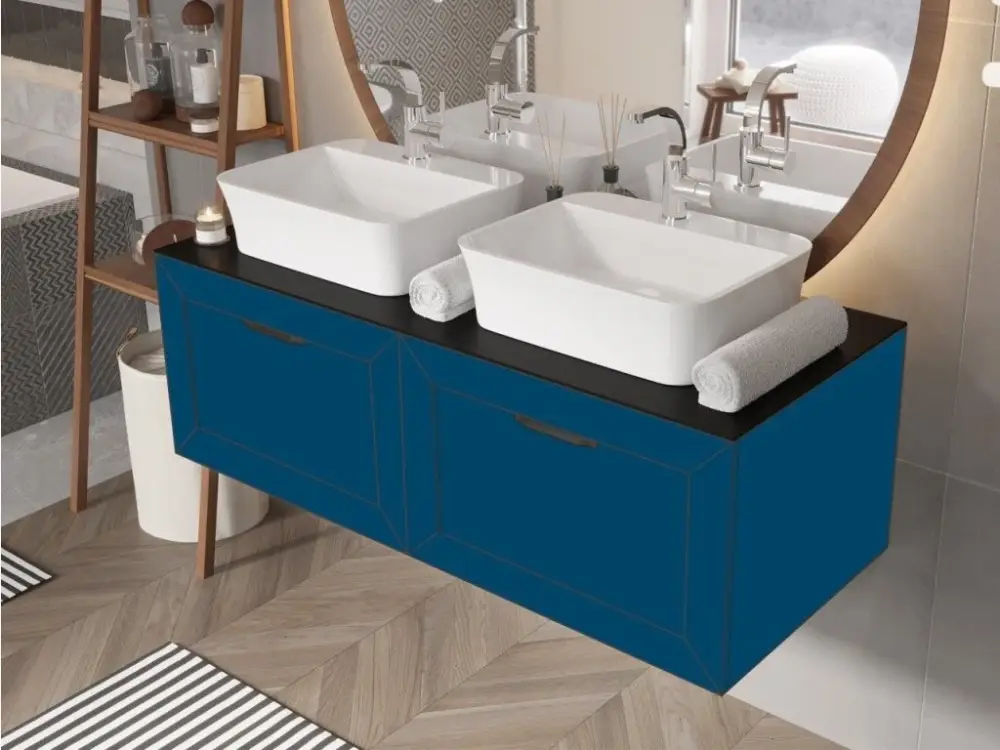 Autentický Besco DEXA 60 cm NASUD654NZ umyvadlová skříňka modrá matná / zlatá