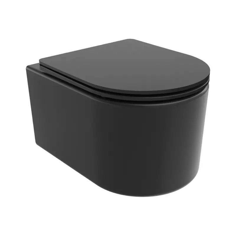 Mexen Sofia, závěsná WC mísa 490x360x355 mm, Rimless Tornádo + WC sedátko z duroplastu, černá matná, 30541085T Cenový Hit