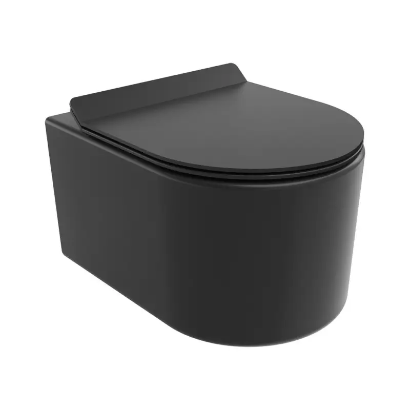 Mexen Sofia, závěsná WC mísa 490x360x355 mm, Rimless Tornádo + WC sedátko z duroplastu, černá matná, 30540185T Cenový Hit