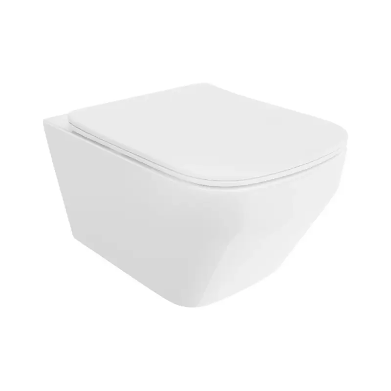 Mexen Riva, závěsná WC mísa 555x370x335 mm, Rimless Tornádo + WC sedátko z duroplastu, bílá lesklá, 30630200T Ověřený