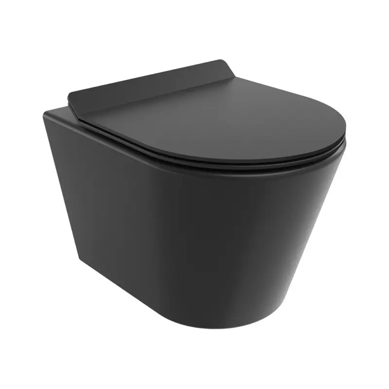 Značkový Mexen Rico, závěsná WC mísa 490x360x370 mm, Rimless Tornádo + WC sedátko z duroplastu, černá matná, 30720185T