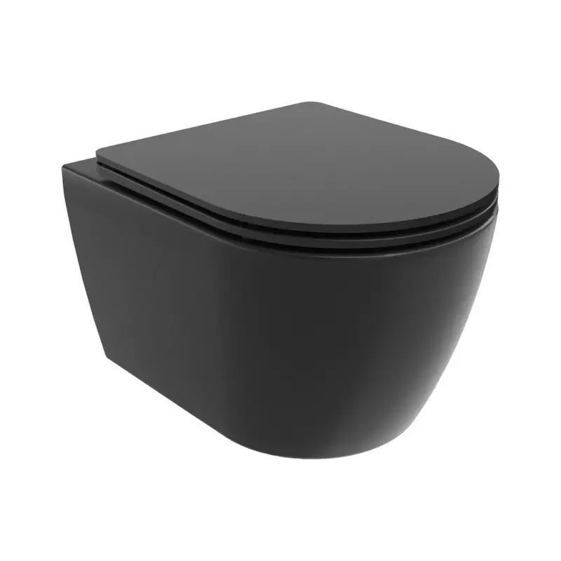 Mexen Carmen, závěsná WC mísa 490x365x340 mm, Rimless Tornádo + WC sedátko z duroplastu, černá matná, 30881085T Nízká Cena