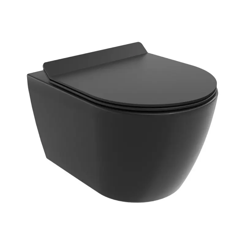 Mexen Carmen, závěsná WC mísa 490x365x340 mm, Rimless Tornádo + WC sedátko z duroplastu, černá matná, 30880185T Akce