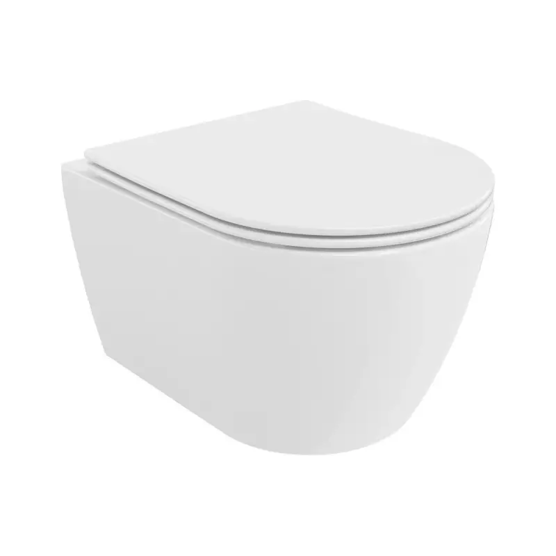 Mexen Carmen, závěsná WC mísa 490x365x340 mm, Rimless Tornádo + WC sedátko z duroplastu, bílá lesklá, 30880400T Horká Nabídka