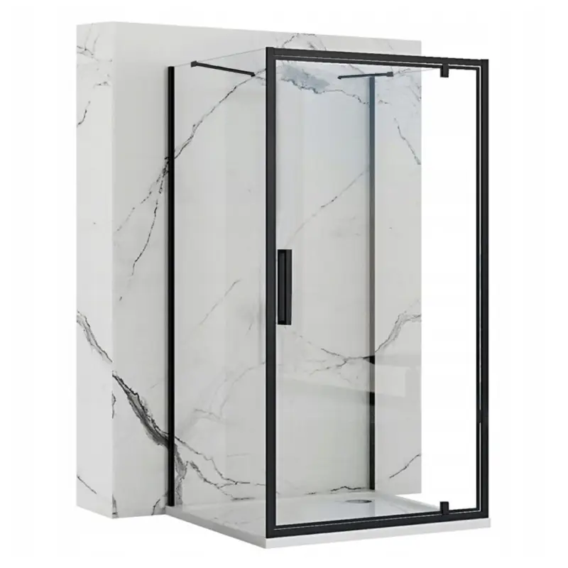 Rea Rapid Swing, 3-stěnový sprchový kout 70 (dveře) x 100 (stěna) x 195 cm, 6mm čiré sklo, černý profil, KPL-009948 Kup Teď