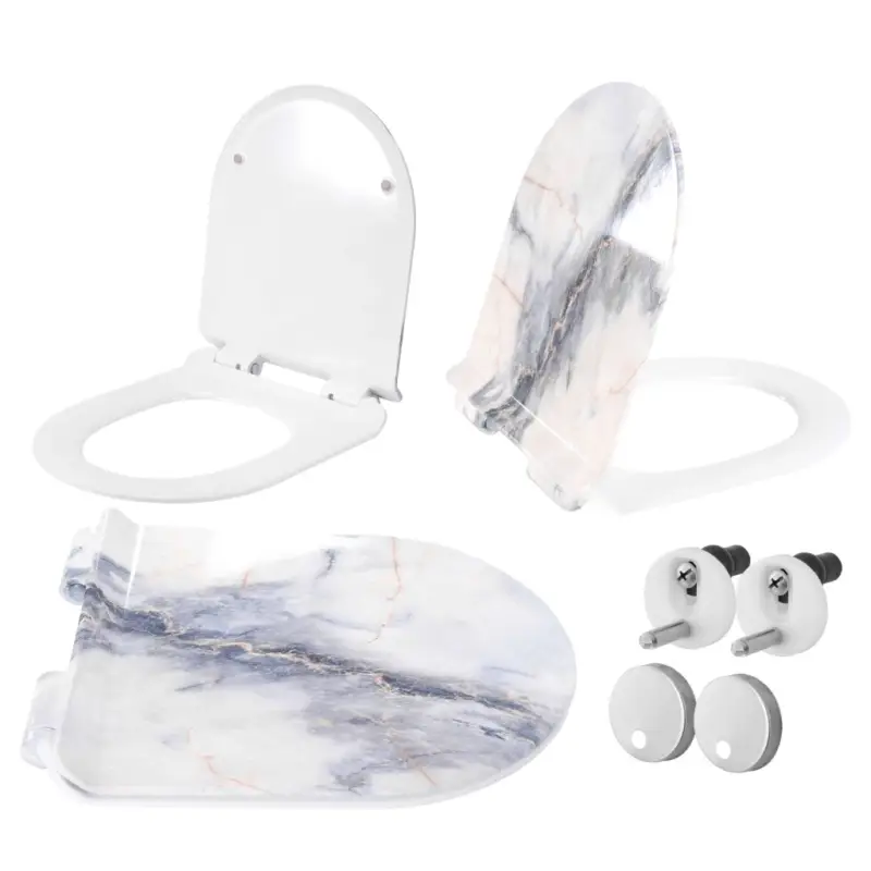 Rea Carlo Granit Shiny, SLIM toaletní WC sedátko s pomalým zavíráním 410x365 mm, duroplast, soft-close, imitace kamene, REA-C4520 Nová Kolekce