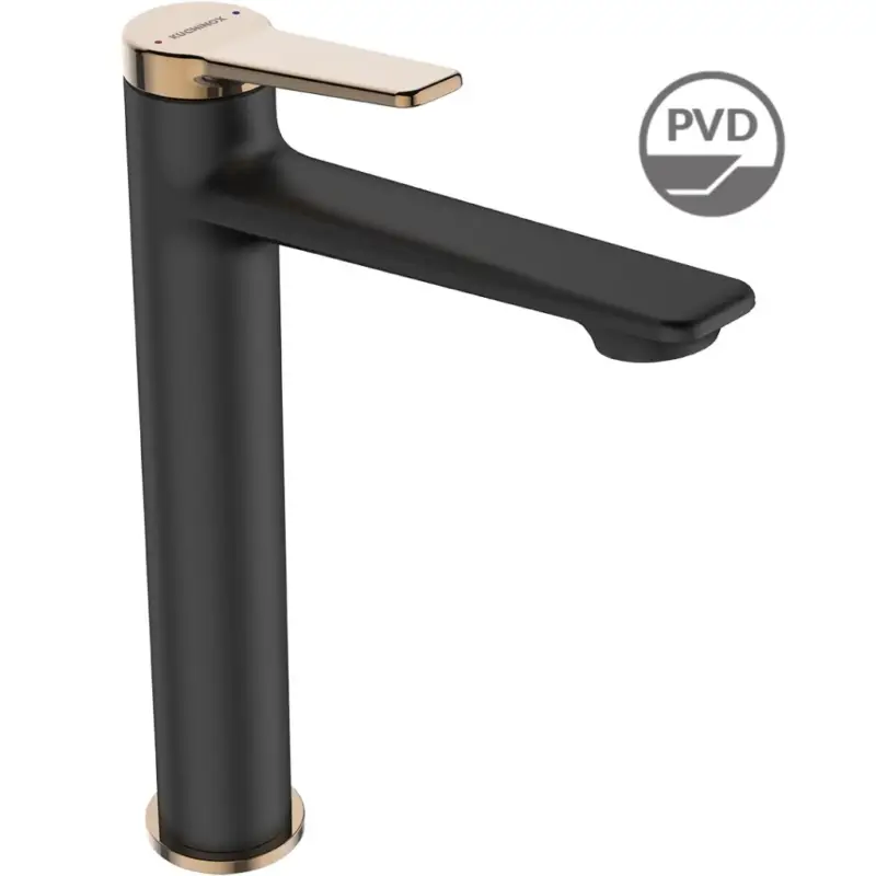 Kuchinox Alanis, vysoká umyvadlová baterie s odtokovou zátkou ClickClack h-268, černá-růžové zlato, LAV-BQI_82ND Ověřený