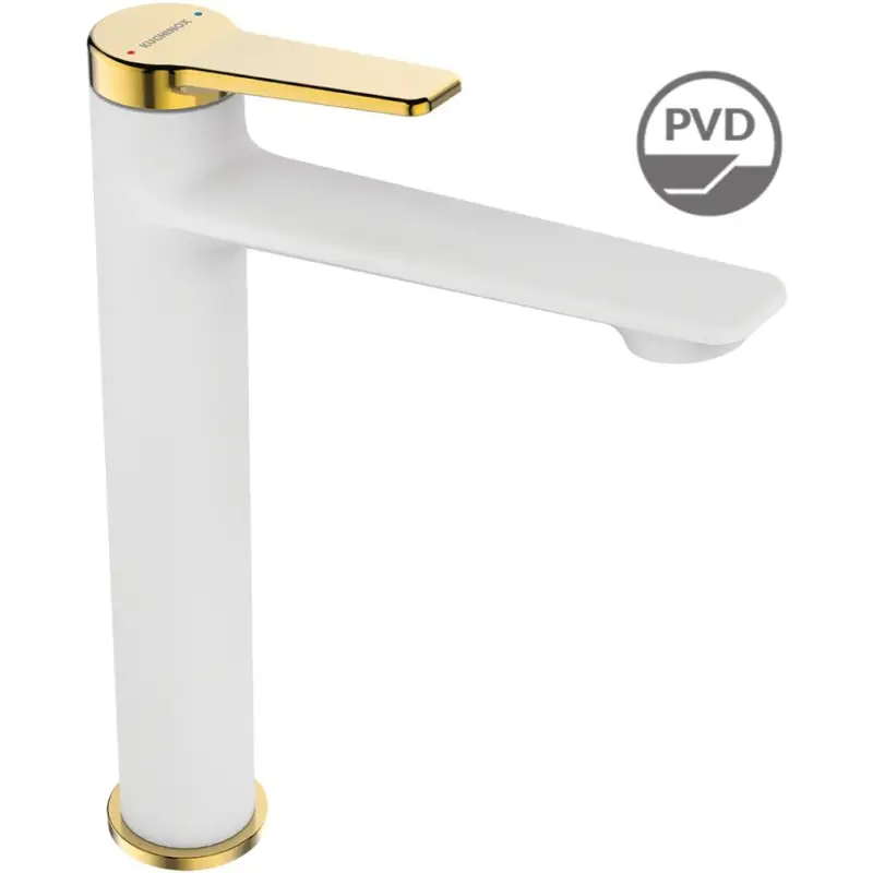 Kuchinox Alanis, vysoká umyvadlová baterie s odtokovou zátkou ClickClack h-268, bílá-zlatá lesklá, LAV-BQI_62NG Rychlé Dodání