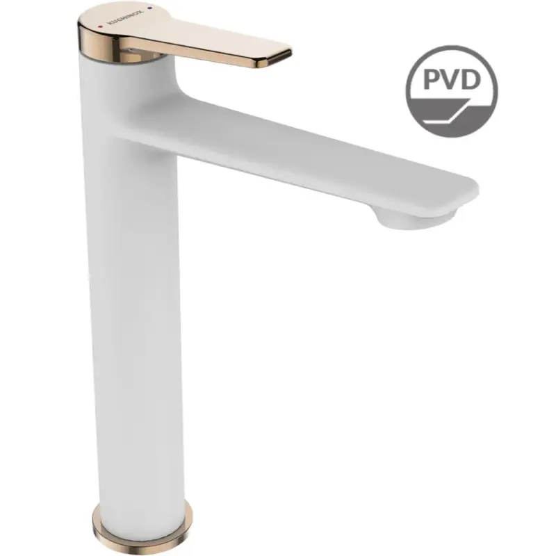Kuchinox Alanis, vysoká umyvadlová baterie s odtokovou zátkou ClickClack h-268, bílá-růžové zlato, LAV-BQI_62ND Nízká Cena
