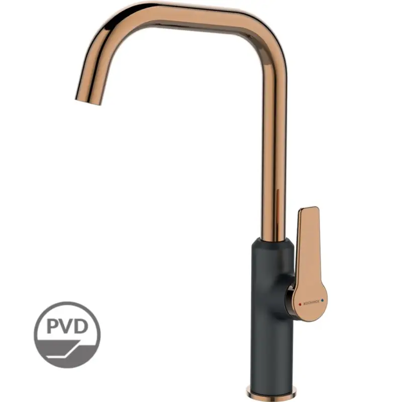 Kuchinox Alanis, vysoká dřezová baterie s výtokem ve tvaru L, h-379, černá-růžové zlato, LAV-BQI_865D Nejlepší Cena
