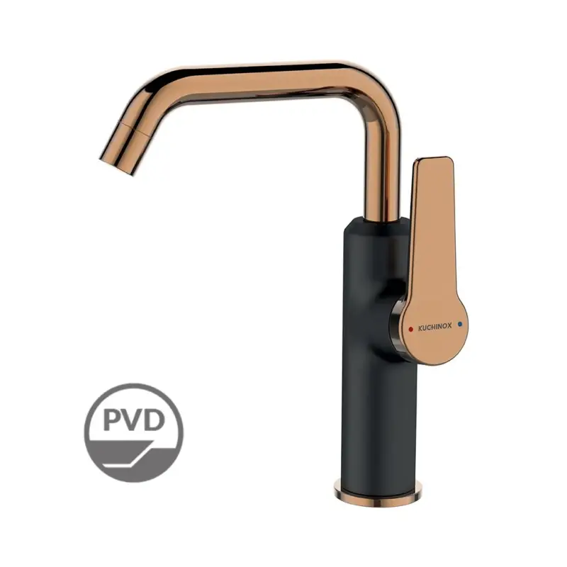 Kuchinox Alanis, umyvadlová baterie s výtokem ve tvaru L, h-235, černá-růžové zlato, LAV-BQI_825D Novinka