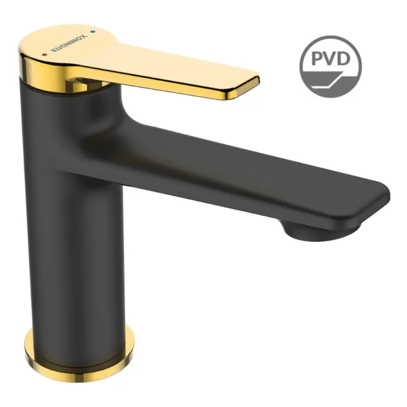 Expresní Doručení Kuchinox Alanis, umyvadlová baterie s odtokovou zátkou ClickClack h-146, černá-zlatá lesklá, LAV-BQI_722G