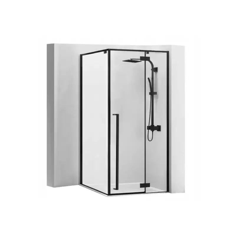 Cenová Bomba Rea Fargo, sprchový kout s křídlovými dveřmi 90 (dveře) x 90 (stěna) x 195 cm, 6mm čiré sklo, černý profil + bílá sprchová vanička Savoy, KPL-K6318