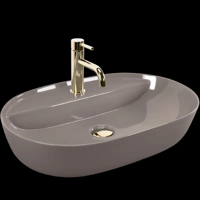 Bezpečná Platba Rea Aura, umyvadlo na desku 610x410x130, béžová lesklá, REA-U6381