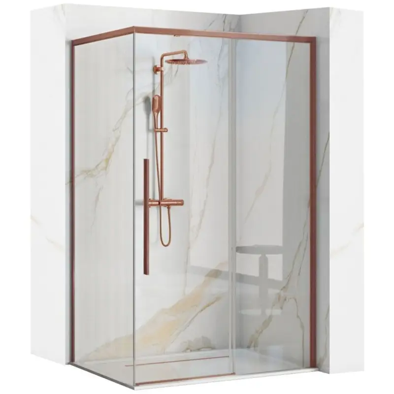 Dokud Zásoby Vydrží Rea Solar, sprchový kout s posuvnými dveřmi 100(dveře) x 80(stěna) x 195 cm, 6mm čiré sklo, měděný matný profil, REA-K9513