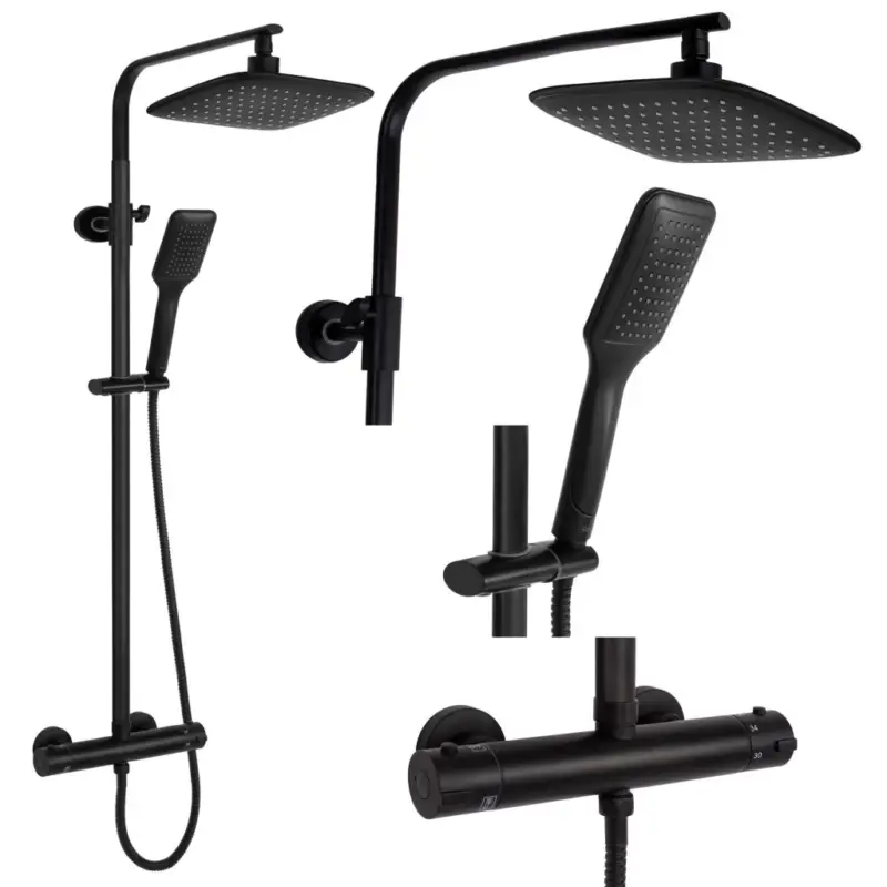 Bezpečná Platba Rea Tom, sprchová souprava s termostatickou baterií, černá matná, REA-P7101