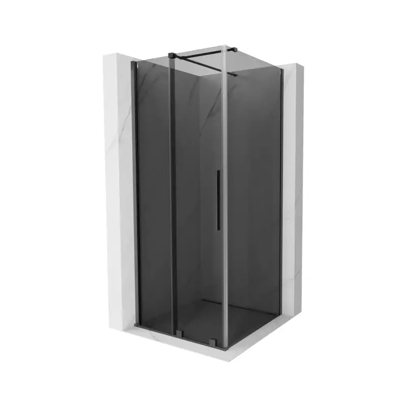 Značkový Mexen Velar, sprchový kout s posuvnými dveřmi 100 x 100 cm, 8mm šedé sklo, grafit broušený, 871-100-100-41-66