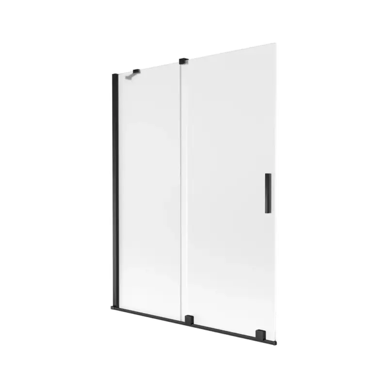Značkový Mexen Velar, 2-křídlová posuvná vanová zástěna 130 x 150 cm, 8mm sklo námraza, černá matná, 896-130-000-31-70