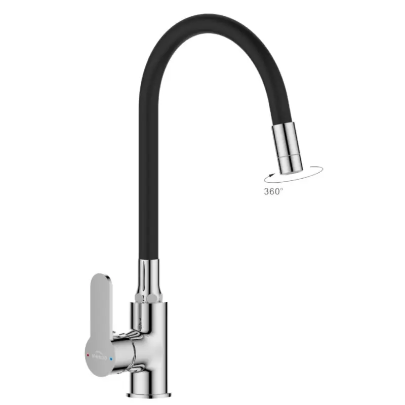 Invena Ksanti, dřezová baterie s flexibilním ramenem a 2-funkčním provzdušňovačem, chromová-černá matná, INV-BZ-37-008-L Must-Have