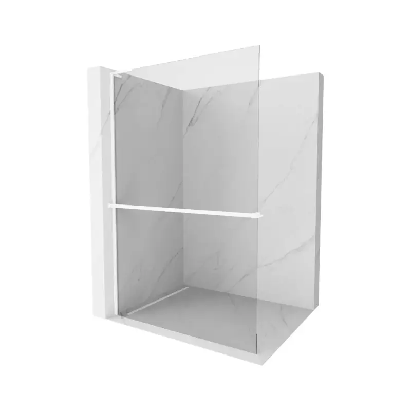 Akce Mexen Kioto+ L, sprchová zástěna Walk-In s poličkou a věšákem 95 x 200 cm, 8mm čiré sklo, bílý profil, 800-095-123-20-00