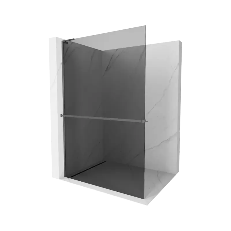 Akce Mexen Kioto+ L, sprchová zástěna Walk-In s poličkou a věšákem 80 x 200 cm, 8mm šedé sklo, grafitový profil, 800-080-123-95-40