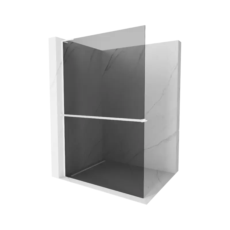 Akce Mexen Kioto+ L, sprchová zástěna Walk-In s poličkou a věšákem 80 x 200 cm, 8mm šedé sklo, bílý profil, 800-080-123-20-40