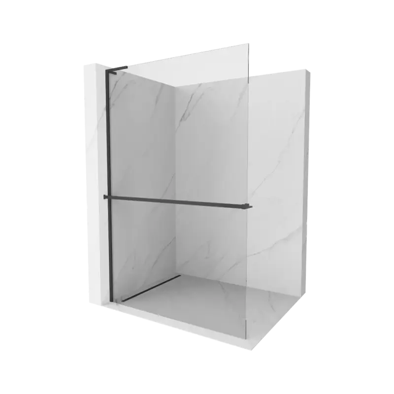 Akce Mexen Kioto+ L, sprchová zástěna Walk-In s poličkou a věšákem 70 x 200 cm, 8mm čiré sklo, černý profil, 800-070-123-70-00