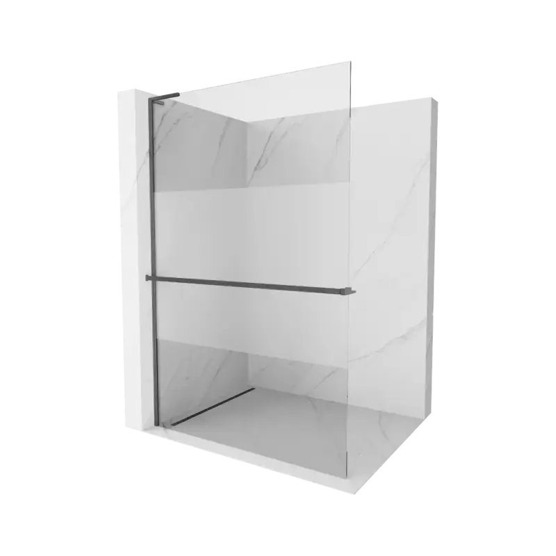 Akce Mexen Kioto+ L, sprchová zástěna Walk-In s poličkou a věšákem 70 x 200 cm, 8mm čiré sklo-námraza, grafitový profil, 800-070-123-66-35