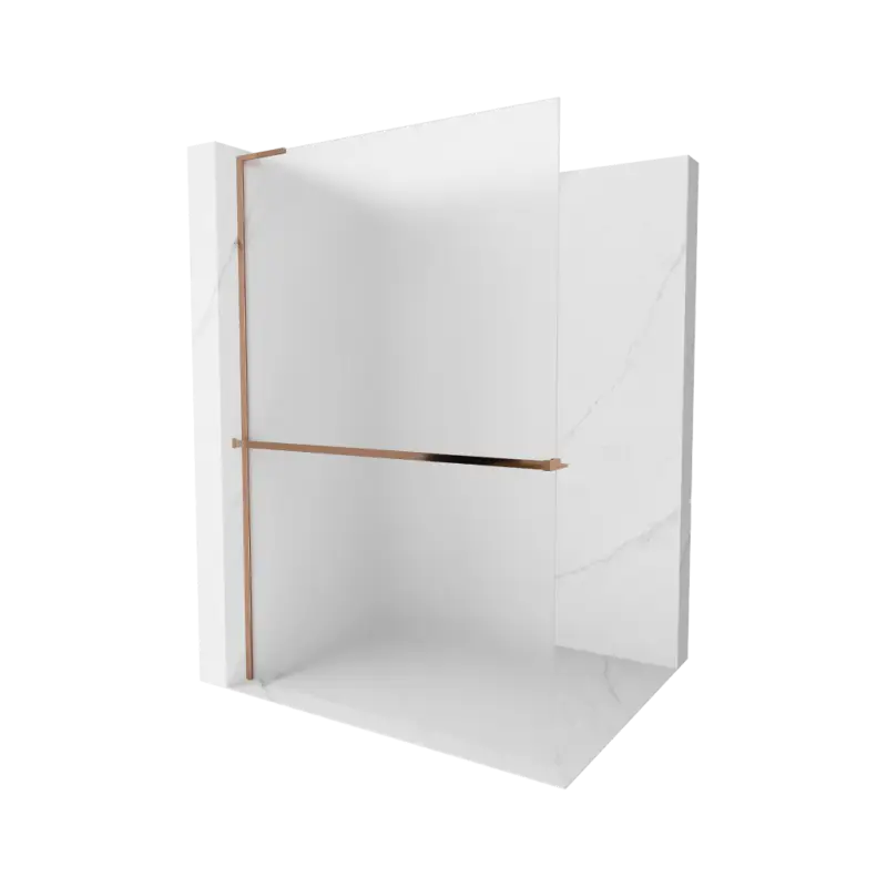 Akce Mexen Kioto+ L, sprchová zástěna Walk-In s poličkou a věšákem 110 x 200 cm, 8mm sklo námraza, růžové zlato profil, 800-110-123-60-30