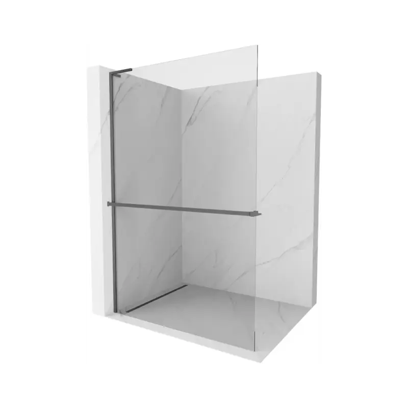 Akce Mexen Kioto+ L, sprchová zástěna Walk-In s poličkou a věšákem 110 x 200 cm, 8mm čiré sklo, grafitový profil, 800-110-123-95-00