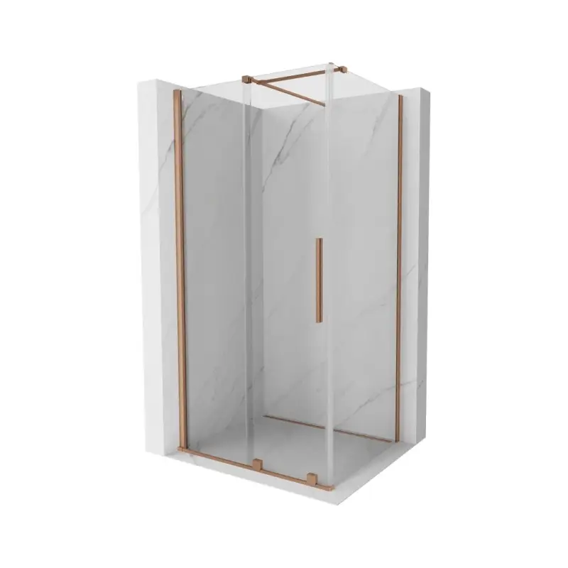 Značkový Mexen Velar, sprchový kout s posuvnými dveřmi 110(dveře) x 100(stěna) cm, 8mm čiré sklo, měděná matná, 871-110-100-01-65