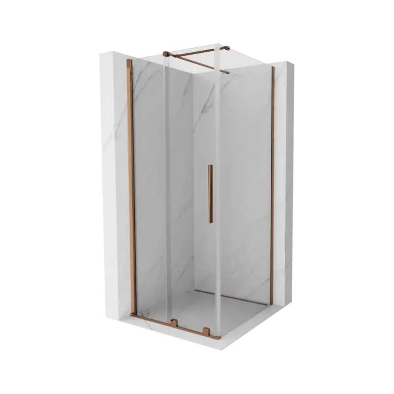 Značkový Mexen Velar, sprchový kout s posuvnými dveřmi 100(dveře) x 100(stěna) cm, 8mm čiré sklo, růžové zlato, 871-100-100-01-60