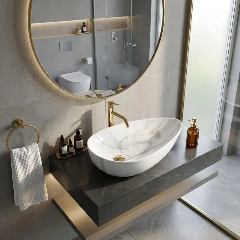 Cenově Výhodný Rea Greta 65 Bianco Shiny, umyvadlo na desku 65x39x13,5 cm, imitace kamene, REA-U6501