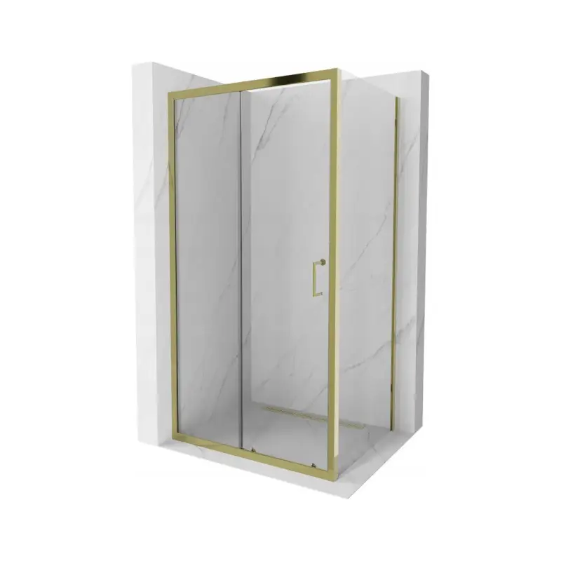 Akce Mexen Apia sprchový kout s posuvnými dveřmi 125 (dveře) x 80 (stěna) cm, 5mm čiré sklo, zlatý profil, 840-125-080-50-00