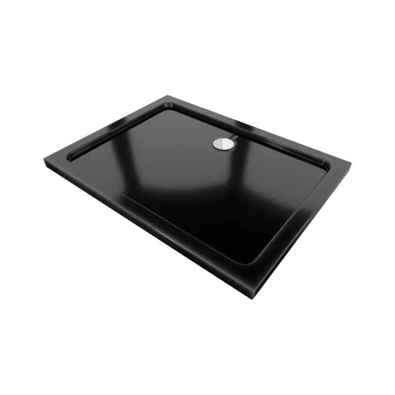 Akce Mexen Flat, akrylátová sprchová vanička 140x90x5 cm SLIM, černá, chromový sifon, 40709014