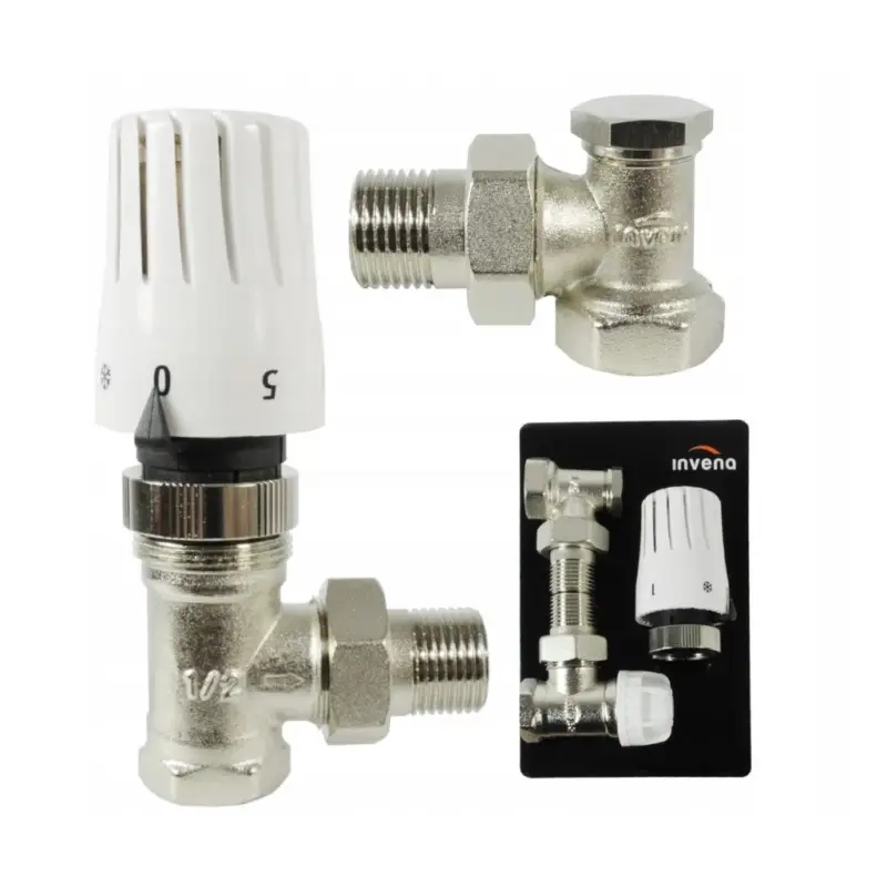Vrácení Zdarma Invena, termostatická úhlová sada M30×1.5, termostatický ventil, zpětný ventil, hlavice, bílá, INV-CD-76-K15-X
