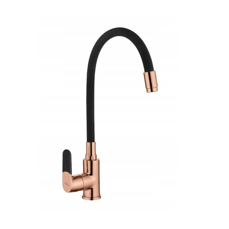 Cenově Výhodný Invena Glamour, stojánková dřezová baterie s flexibilním ramenem, černá-růžové zlato, BZ-08-L14-V
