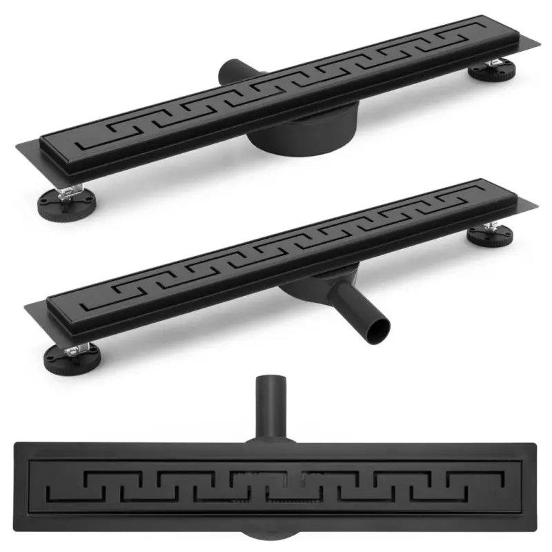 Cenový Hit Rea PRO Black Matt, lineární odtokový žlab 90cm, vzor Greek, černá matná, REA-G8026