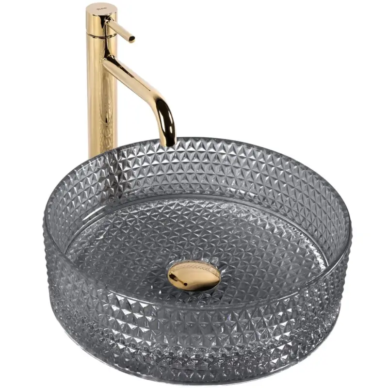 Autentický Rea Cristal, skleněné umyvadlo na desku 36x36 cm, černá, REA-U9671