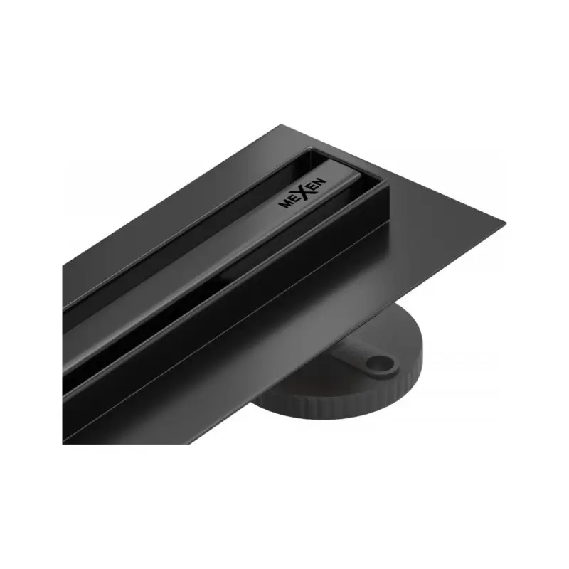 Akce MEXEN Flat nerezový sprchový žlab s rotačním 360° sifonem 130 cm, vzor SLIM, černá matná, 1741130
