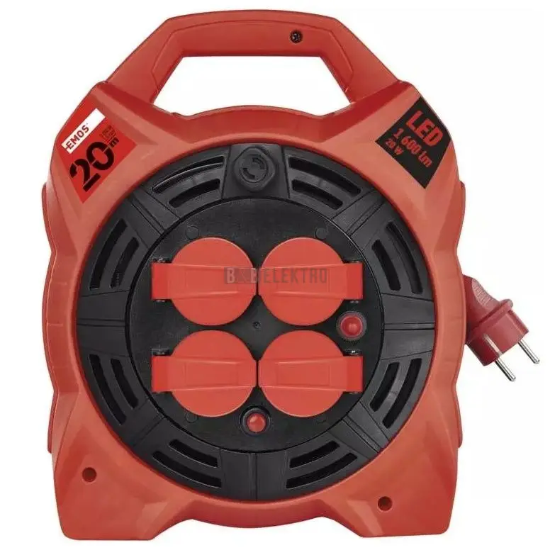 Vrácení Zdarma Prodlužovací cívka 20m 230V 4zásuvky gumový kabel 3x1,5mm s LED reflektorem Emos P08420